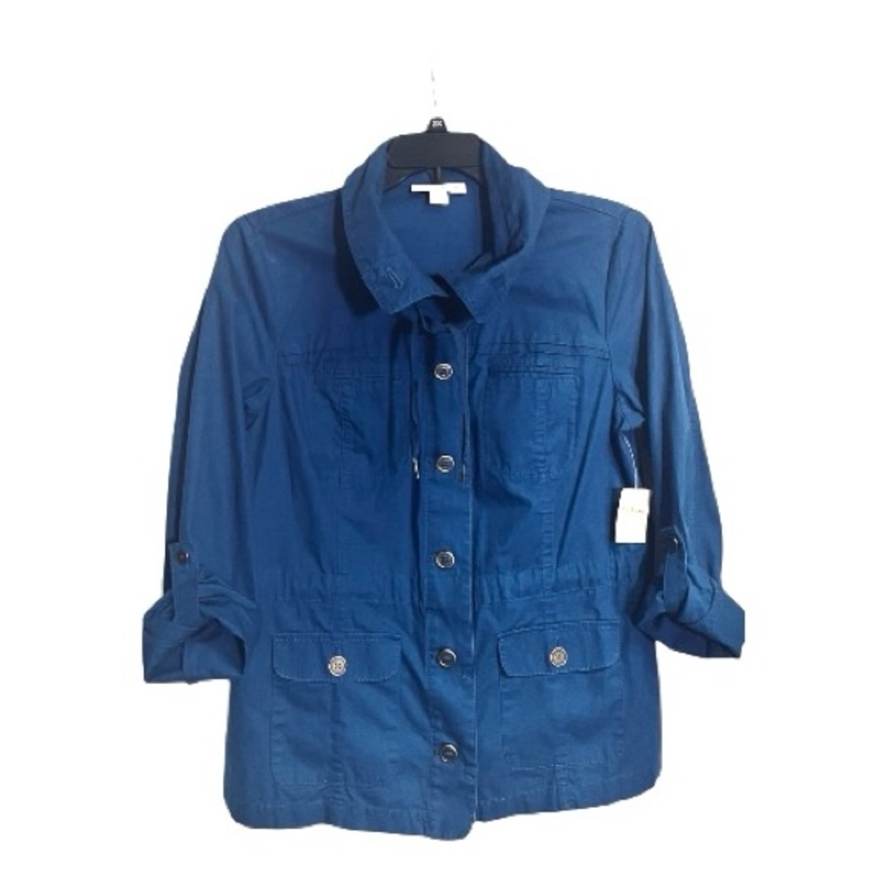 Coldwater Creek Cotton Ringstop Button Drawstring Jacket 4 Pocket Jacket size 10 - Picture 3 of 11